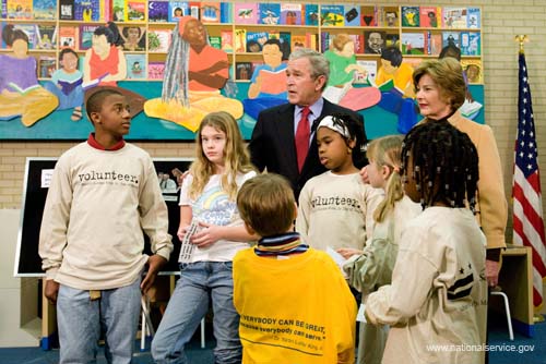The President Bush and First Lady Laura Bush marked the Martin Luther King Jr. King holiday by volunteering and calling on Americans to honor King’s legacy by showing compassion on the holiday and throughout the year.  They joined dozens of volunteers at the Martin Luther King Jr. library in Washington DC as they repaired and shelved books and taught lessons about King’s life to children.  More than a half million Americans are serving in 5,000 King Day of Service projects across the country. “By simply living a life of kindness and compassion, you can make America a better place and fulfil the dream of Martin Luther King," the President said.