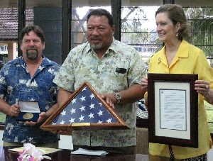 (Rt. to Lft.) Deputy Director Jody K. Olsen in a photo during her meeting with Micronesian President Joseph Urusemal and Country Director David Reside.