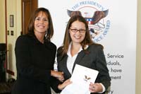 On October 12, 2006, President's Council on Service and Civic Participation Chair Jean Case presented the President’s Volunteer Service Award to Adrienne Piazza at a President's Council event in Washington, DC.  Piazza has been a National Student Partnerships volunteer for the last six years.  She volunteered with National Student Partnerships while attending Georgetown University; during that time she assumed NSP's highest student leadership role as a Local Director and was selected to be the student representative to NSP's Board of Directors.  Since her graduation from Georgetown in 2004, she has continued serving with National Student Partnerships; as a graduate student at George Washington University she serves as the chair of their Alumni service committee and is organizing a nationwide NSP day of service to intersect with Make a Difference Day.