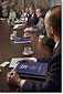 President George W. Bush answers a question from the reporter at the end of a Cabinet Meeting to discuss his energy plan, Wednesday May 16. WHITE HOUSE PHOTO BY ERIC DRAPER