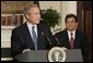 President George W. Bush announces his nomination of White House Counsel Alberto Gonzales to succeed John Ashcroft as the next U.S. Attorney General during a press conference in the Roosevelt Room Wednesday, Nov. 10, 2004.  White House photo by Paul Morse