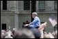 President George W. Bush delivers remarks at the Fourth of July Celebration in Charleston, West Virginia on Independence Day, 2004.  White House photo by Tina Hager