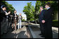 President George W. Bush, standing with Mrs. Bush, talks about the weekend's devastating storms Sunday morning, May 6, 2007, after attending services at Saint John's Church in Washington, D.C. "Our hearts are heavy for the loss of life in Greensburg, Kansas. A tornado devastated that community. It just basically wiped it out," said the President.  White House photo by David Bohrer