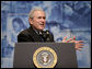 President George W. Bush delivers remarks on Social Security to the Pennsylvania FFA Annual Convention at Pennsylvania State University Tuesday, June 14, 2004. "We're asking younger workers to pay payroll tax, to pay hard-earned money into a system that's going broke," said the President. "That doesn't seem right to me." White House photo by Eric Draper