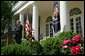 President George W. Bush addresses the press in the Rose Garden after meeting with his Cabinet Thursday, Aug. 2, 2007. "One of the things we discussed was the terrible situation there in Minneapolis," said President Bush. "We talked about the fact that the bridge collapsed, and that we in the federal government must respond and respond robustly to help the people there not only recover, but to make sure that lifeline of activity, that bridge, gets rebuilt as quickly as possible."  White House photo by Chris Greenberg