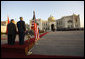 President George W. Bush stands with Iraq's President Jalal Talabani during a welcoming ceremony Sunday, Dec. 14. 2008, to the Salam Palace in Baghdad, where President Bush met with Iraq's leadership. White House photo by Eric Draper