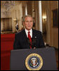 President George W. Bush addresses the nation from the East Room of the White House, Wednesday evening, Sept. 24, 2008, on the nation's financial crisis. President Bush has invited legislative leaders from the House and Senate, including both Presidential candidates, to a meeting Thursday at the White House to discuss a bipartisan plan to rescue the economy. White House photo by Eric Draper