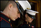 U.S. Marine Corps members listen as Vice President Dick Cheney delivers remarks Tuesday, Nov. 11, 2008 during the 55th Annual National Veterans Day Observance at Arlington National Cemetery in Arlington, Va. “To honor our veterans, we must keep the promises we have made to them,” asserted Vice President Cheney, “we must care for those who have been injured in the service of our country. We must honor and remember those who have died. And we must remember those whose fate is still undetermined.” White House photo by David Bohrer