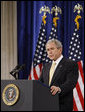 President George W. Bush addresses his remarks on financial markets and the world economy Thursday, Nov. 13, 2008, at the Federal Hall National Memorial in New York. President Bush said, "While reforms in the financial sector are essential, the long-term solution to today's problems is sustained economic growth. And the surest path to that growth is free markets and free people." White House photo by Eric Draper