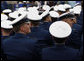 A graduate of the United States Air Force Academy carries the autograph of President George W. Bush atop his cap as he participates in commencement exercises Wednesday, May 28, 2008, for the Class of 2008 in Colorado Springs. It was the 50th class to graduate from the Academy. White House photo by Eric Draper