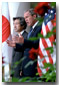 President Bush and Japanese Prime Minister make a joint statement pledging to support each other in the fight against global terrorism during press conference in the Rose Garden Sept. 25. White House photo by Tina Hager.