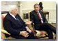 President Bush talks to Israeli Prime Minister Ariel Sharon in the Oval Office Tuesday, June 26. WHITE HOUSE PHOTO BY PAUL MORSE