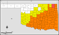 Map of Declared Counties for Disaster 1355
