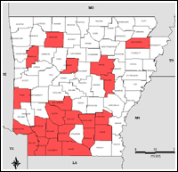 Map of Declared Counties for Disaster 1363
