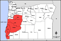 Map of Declared Counties for Disaster 1405