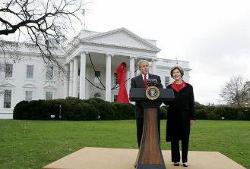 December 1, 2008 - President George W. Bush and Mrs. Laura Bush address reporters on World AIDS Day from the North Lawn of the White House. (Photo Credit: Joyce N. Boghosian, White House).