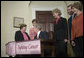 President George W. Bush shakes hands with Senator Barbara Mikulski (D-Md.), sponsor of H.R. 1132, the National Breast and Cervical Cancer Early Detection Program Reauthorization Act, after signing the bill Friday, April 20, 2007 in the Roosevelt Room of the White House. With them are, from right: Mrs. Laura Bush, Secretary Michael Leavitt of the Department of Health and Human Services, Wisconsin Congresswoman Tammy Baldwin, sponsor of the bill, and North Carolina Congresswoman Sue Myrick, co-sponsor of the bill. White House photo by Shealah Craighead