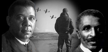 Title image of Booker T. Washington and George Washington Carver with Tuskegee Airman
