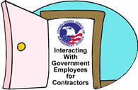 Doorway with title, "Interacting with Government Employees for Contractors"