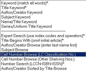 Call Number Browse (LC Classification No.) screen