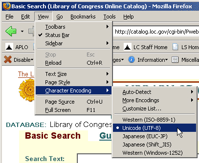 Screen: Set Encoding to UTF-8 in FireFox