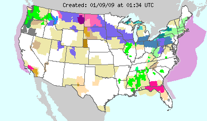 This image displays watches, warnings, statements and advisories issued by the National Weather Service