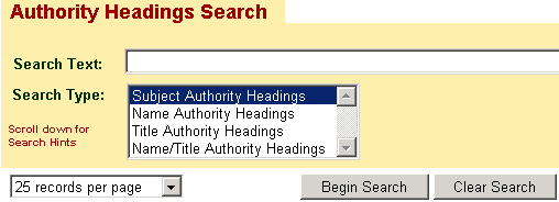 [Image of the Authority Record Search screen]