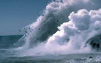 Tephra-jet explosion at lava entry point, Kilauea Volcano, Hawai`i