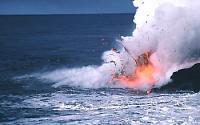 Tephra-jet explosion at lava entry point, Kilauea Volcano, Hawai`i