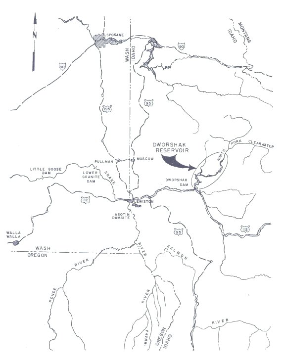 Map showing Dworshak Reservoir