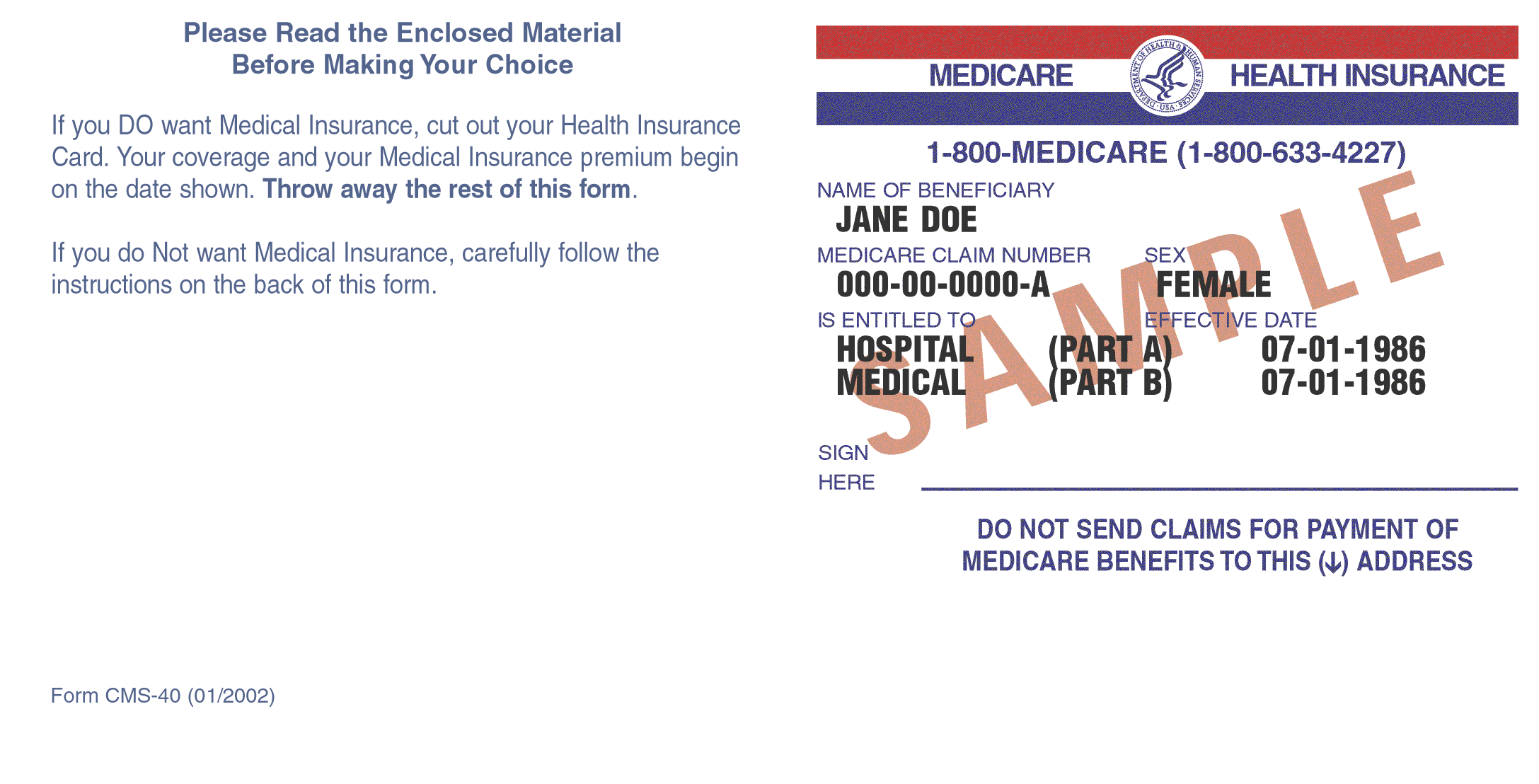 Medicare Card Front View