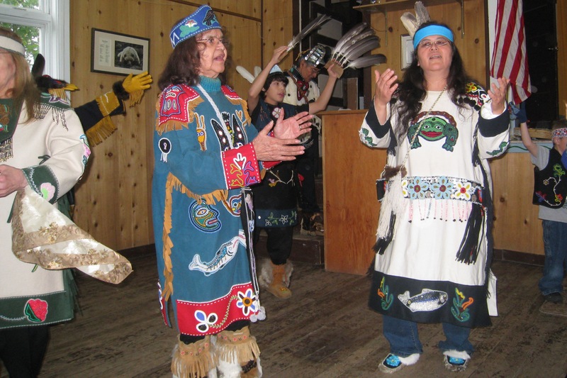 Yakutat villagers dancing in native regalia.