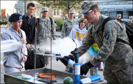 A hydrogen rocket is fired at pictures of Air Force aircraft