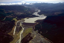 Color Photo- SRS, aerial view, looking upriver toward Mt. St. Helens
