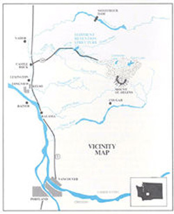 Graphic link to larger version- Mt. St. Helens vicinity map.
