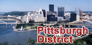 Image of the point in Pittsburgh, PA with the words Pittsburgh District superimposed.