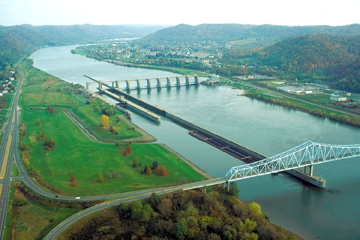 Aerial image of Hannibal Locks and Dam, Ohio River