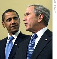 President-elect Barack Obama (l) and President Bush at the White House, 07 Jan 2009