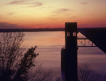 Sunset at the Lake with  outlet works tower in foreground