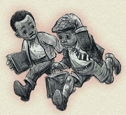cartoon of two boys running