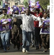 Kenyans in Kisumu celebrate the victory of Barack Obama in US presidential election, 05 Nov 2008