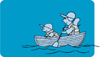 adult women and child on a boat wearing personal floatation devices