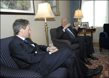 Treasury Releases Photo from Paulson, Geithner Meeting