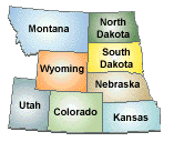 Map of Mountain-Prairie Region States (Colorado, Kansas, Nebraska, North Dakota, Montana, South Dakota, Utah, Wyoming