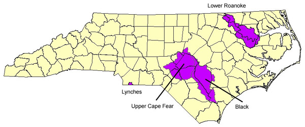 Map of North Carolina showing the CSP Watersheds