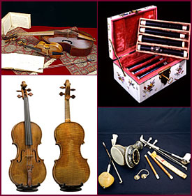 Collage showing a variety of music instruments from the Library of Congress collections