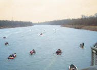 Bass tournament boats pass through Stennis Lock on the Tenn-Tom Waterway.