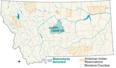 Map of the Judith River watershed in Fergus and Judith Basin counties.