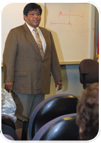 The Honorable Mr. Isidro Lopez, vice chairman of the Tohono O’odham nation, speaks with members of the Los Angeles District during his presentation Nov. 27. Lopez spoke with employees as part of the district’s American Indian Heritage Month celebration.