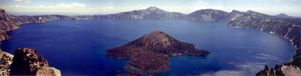 Panoramic photograph taken from visitor overlook on The Watchman by Peter Dartnell.  View is to the east.  Digital photographic processing by Eleanore Ramsey.